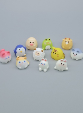 可爱圆嘟嘟迷你小动物青蛙老虎羊猪企鹅牛兔猫狗公仔玩偶桌面摆件