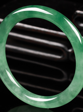 阳绿细圆条翡翠手镯女款天然冰种水润飘花玉镯子正品叮当镯送礼物