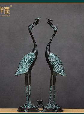 铜鹤仙鹤灵芝鹤龟鹤延年青铜器整体仿古桌面摆件工艺品礼品玄关