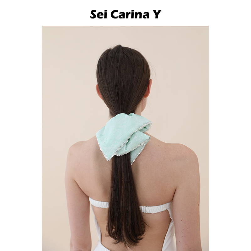 [6折]Sei Carina Y珍珠花边方巾发圈大肠发饰头绳女田园风百搭 - 图0
