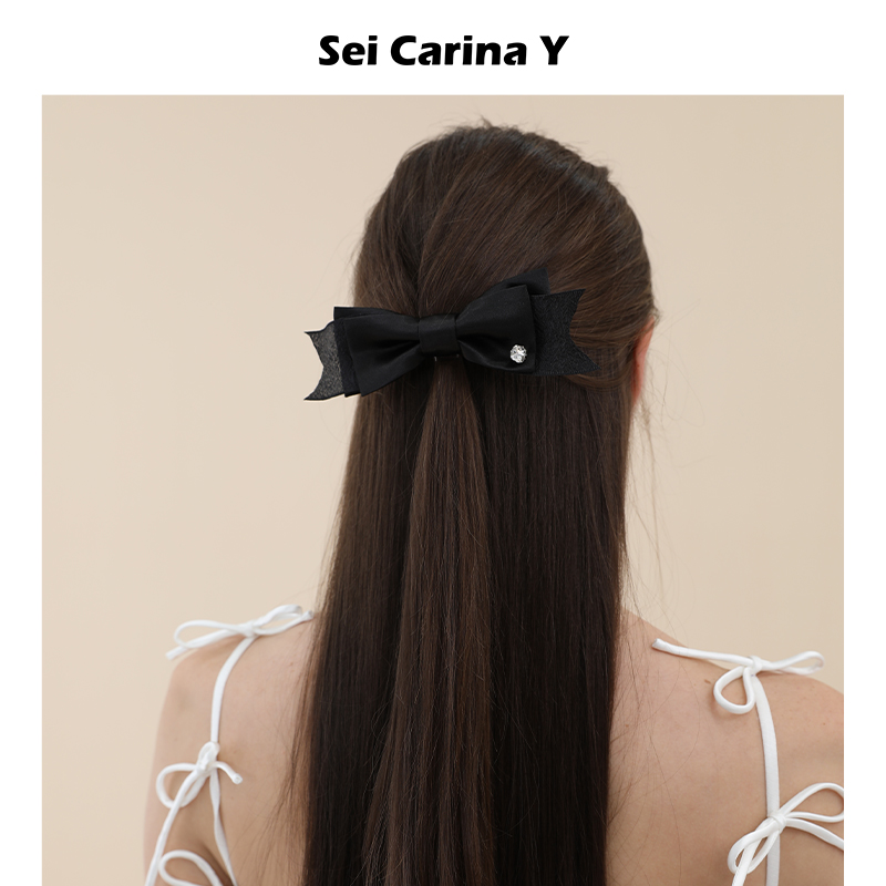 [7折]Sei Carina Y缎感拼接燕尾发夹女后脑勺夹子头饰蝴蝶结发饰 - 图0