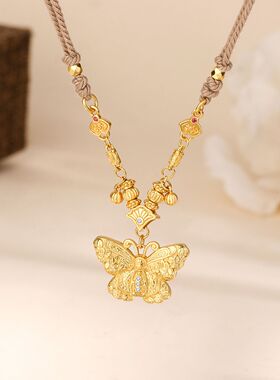 s925纯银古法花丝蝴蝶编绳项链女新款小众设计感中古宫廷风毛衣链