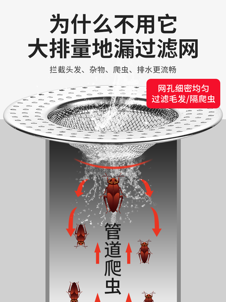 不锈钢下水道多功能过滤网卫生间地漏盖地塞浴室毛发水槽防堵口器 - 图1