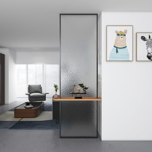 现代简约入户不锈钢屏风长虹玻璃玄关客厅实木屏风隔断洗手遮挡墙 - 图1