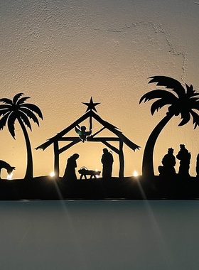 跨境圣诞节装饰铁艺烛台诞生场景工艺品摆件礼物礼品灯架香薰家居