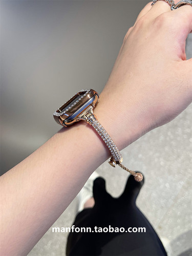高级满钻小香风手镯适于苹果10手表链Applewatch987代表带3456SE - 图0