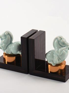 新中式陶瓷马书挡摆件书房办公室书柜书架客厅玄关柜软装饰品摆设