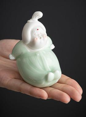 创意可爱手工陶瓷唐女茶拨架文房用品茶搁搁笔架文具茶席丑萌摆件