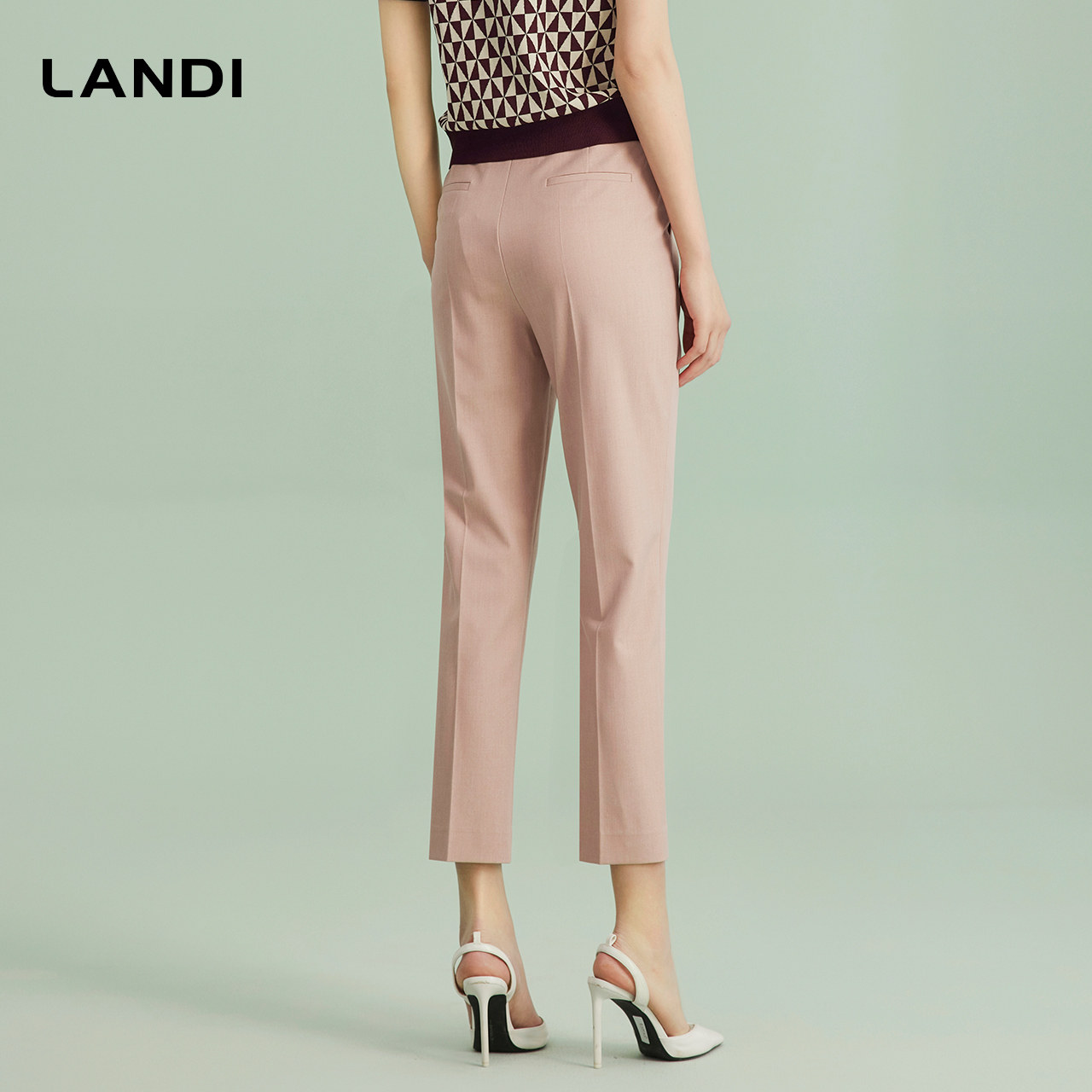 LANDI裸粉色修身显瘦高腰直筒长裤女西装裤春新品,淘宝优惠券,粉丝福利购,淘宝优惠卷