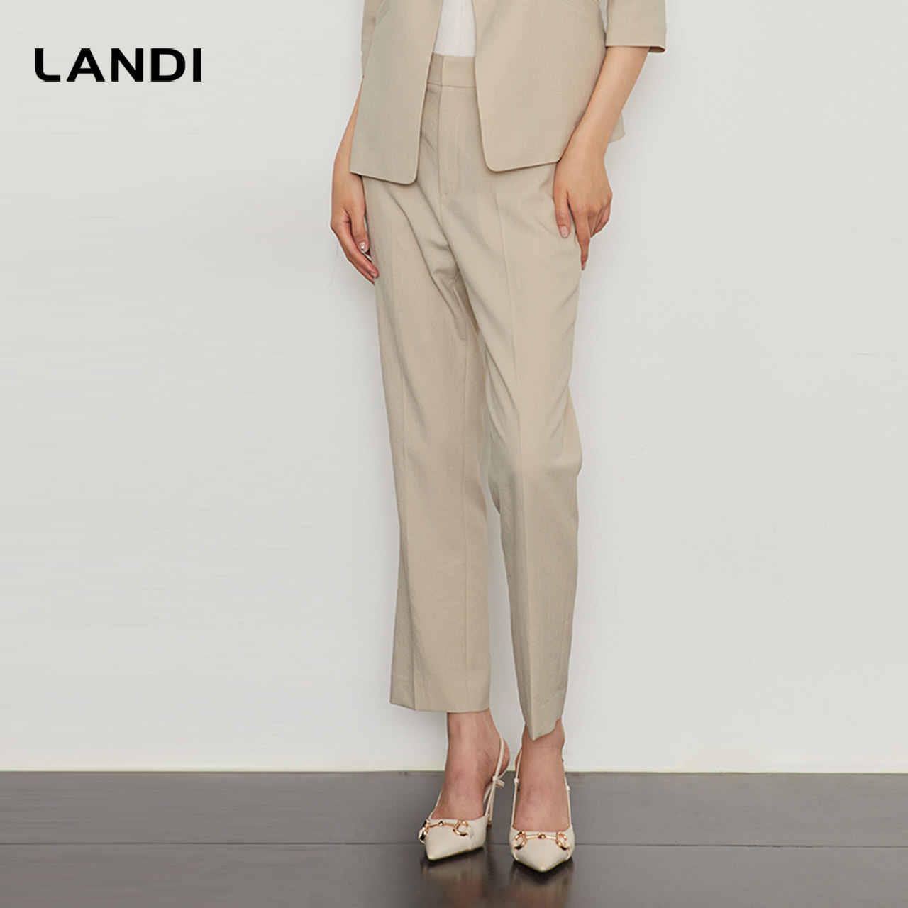 LANDI白茶色通勤修身显瘦直筒高腰西装裤女小个子长裤秋新品,淘宝优惠券,粉丝福利购,淘宝优惠卷