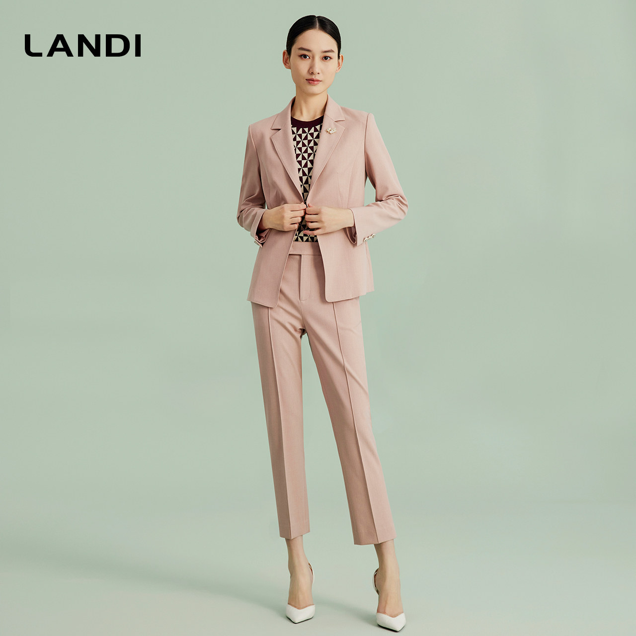 LANDI裸粉色修身显瘦高腰直筒长裤女西装裤春新品,淘宝优惠券,粉丝福利购,淘宝优惠卷