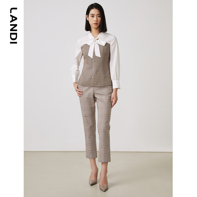 LANDI plaid small foot suit pants for women in spring 2023 new slim fit and slim small trousers