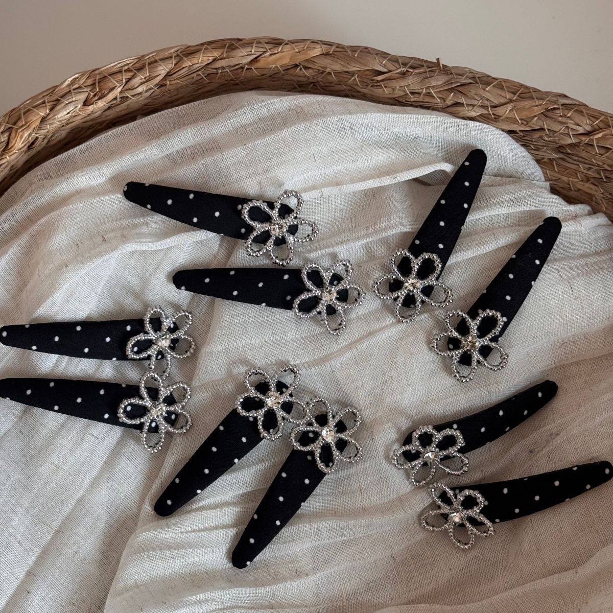 波点闪钻花朵夹子发夹高级感精致侧边发卡百搭刘海夹碎发边夹头饰,淘宝优惠券,粉丝福利购,淘宝优惠卷