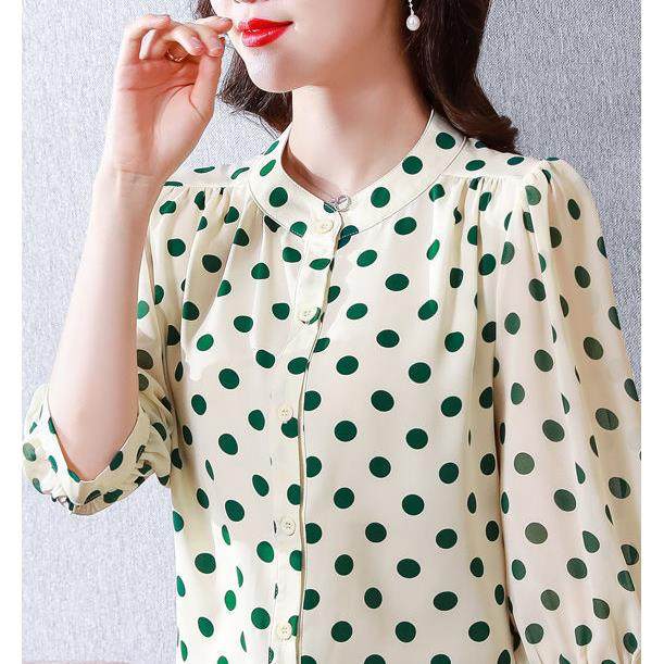 波点上衣女七分袖雪纺衬衫女洋气百搭2026年夏口袋巾季新款时尚减,淘宝优惠券,粉丝福利购,淘宝优惠卷