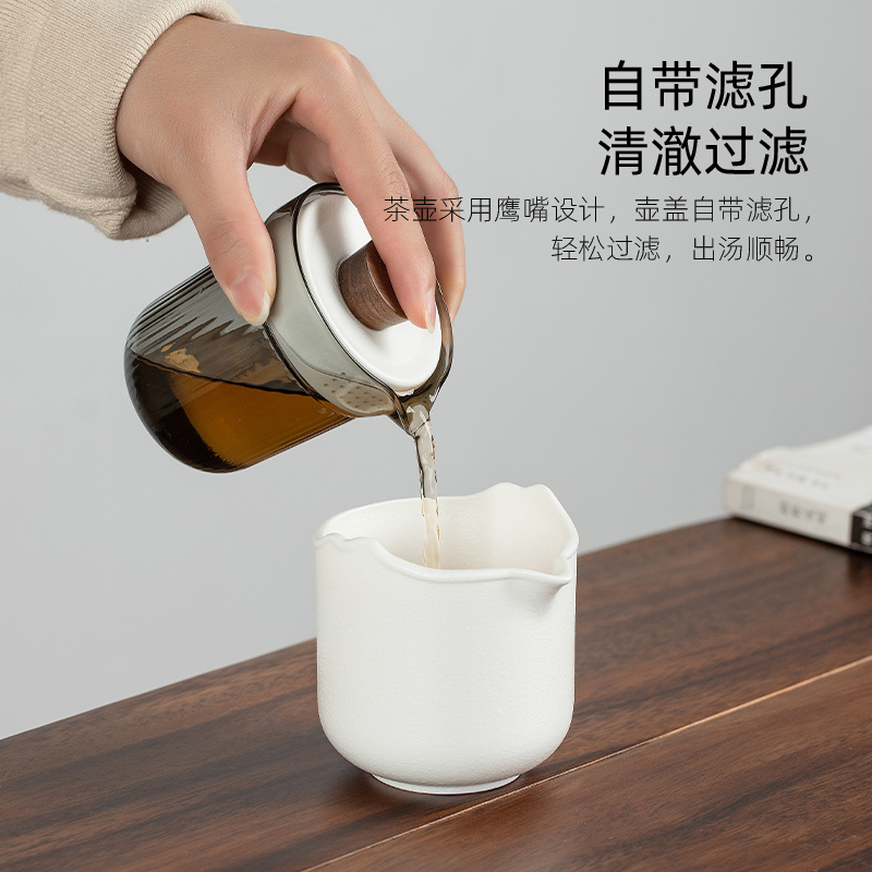 便携式旅行茶具小套装户外简易个人专用泡茶壶茶杯露营玻璃快客杯-图1