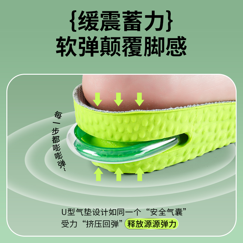 防臭增高鞋垫女不塌陷运动气垫减震久站不累脚男士艾草除臭留香 - 图1
