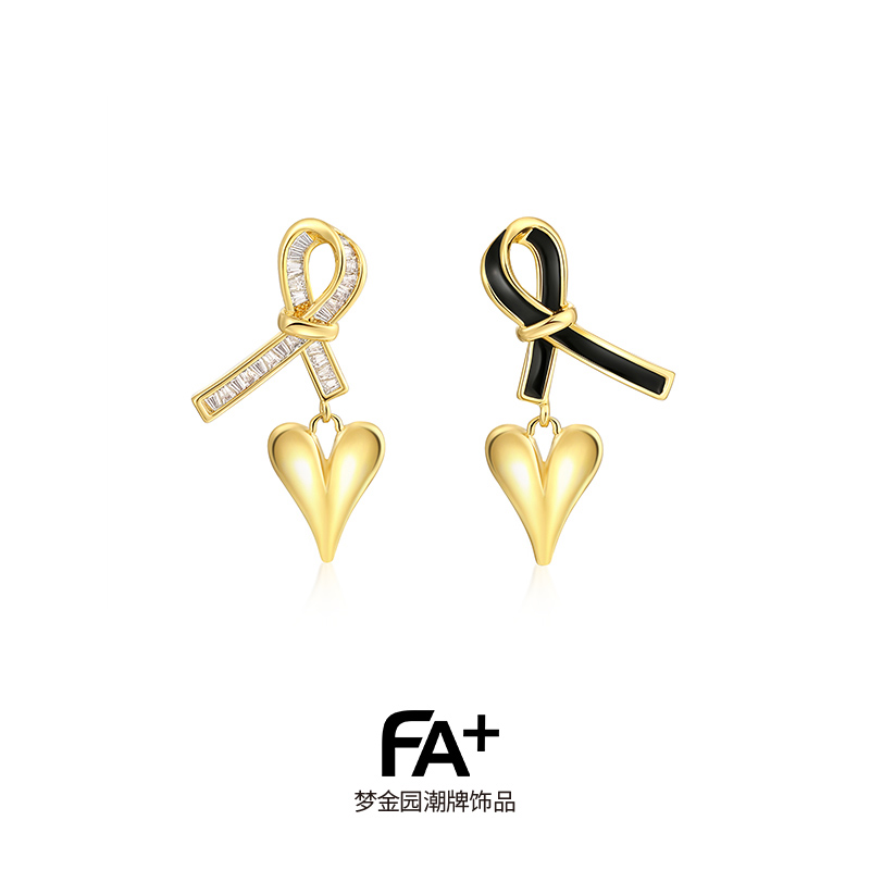梦金园/FA+ 爱心形耳钉女925银小众设计感时尚轻奢耳环气质耳饰品 - 图3