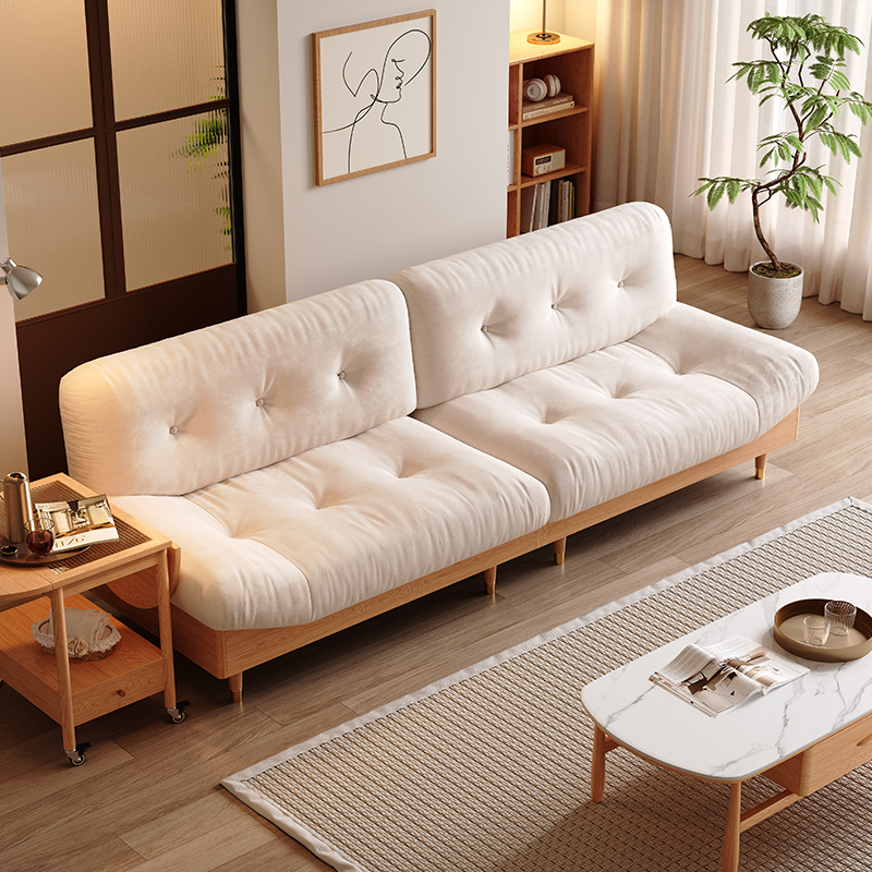 日式实木云朵沙发布艺侘寂风客厅小户型白蜡原木奶油风科技布沙发