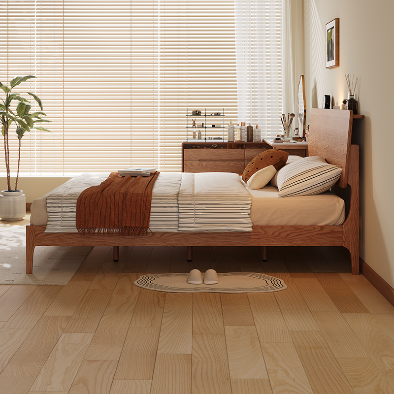 实木床全纯实木北欧小户型1米5现代简约榉木齐边1.8米主卧双人床 - 图3