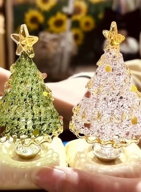 景德镇陶瓷底座转转圣诞树 ins琉璃可爱手工治愈摆件圣诞节桌面