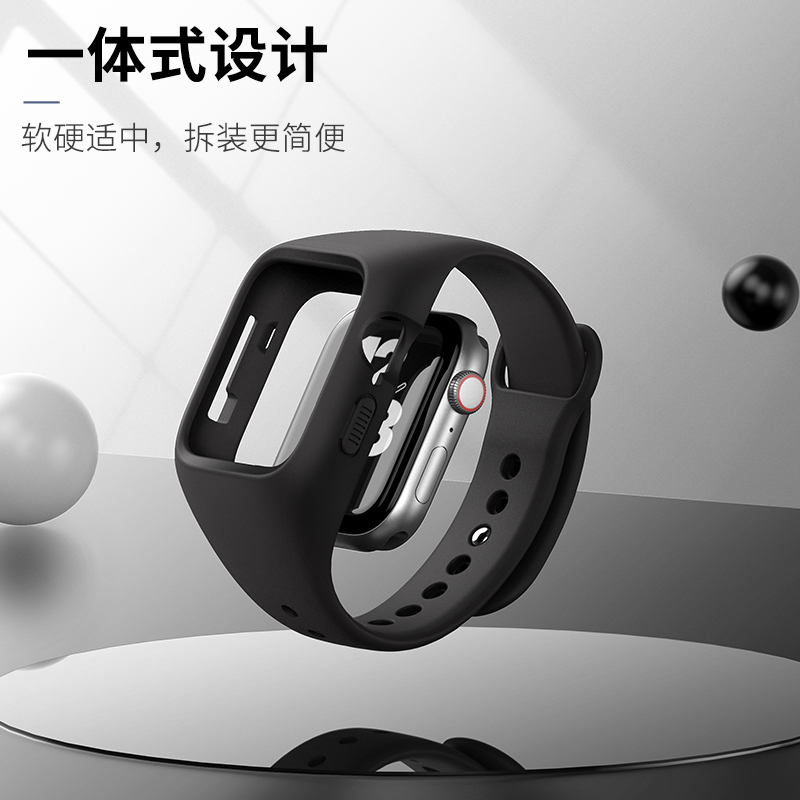 新款适用iwatch9苹果手表45/41mm表带applewatch8/7/6/5/SE代3/4/2壳带一体式设计44/42/40时尚运动硅胶表带 - 图0