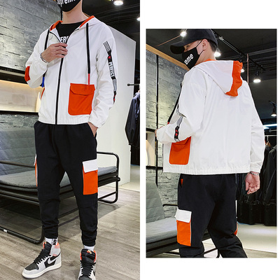 工装卫衣套装男秋季韩版潮流拉链运