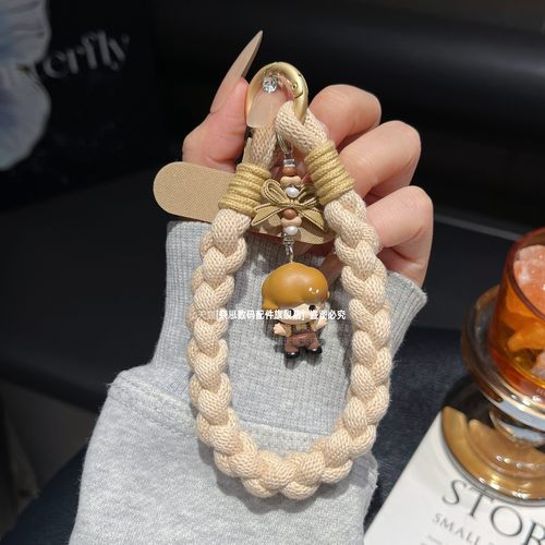 哭娃手机链挂绳正版泡泡玛特包包挂件重工编织挂手腕耐用短手绳棕色dimoo萌粒钥匙可爱sp原创潮牌挂饰盲盒壳 - 图1