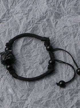 民族风手工编织绳醒狮黑色手链