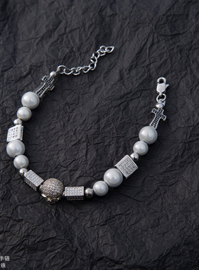 美式hiphop潮流骷髅头反光手链男