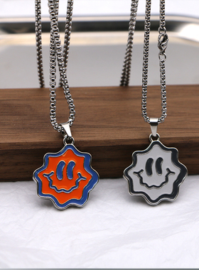 嘻哈风小众设计感配饰笑脸项链