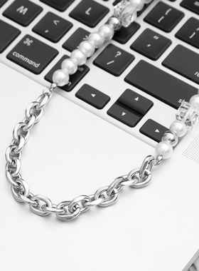 caimou方形水晶珍珠女男珍珠项链