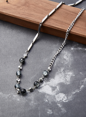裂纹圆珠拼接项链冷淡风钛钢嘻哈