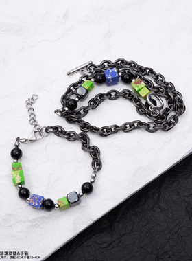 彩色方块拼接项链女嘻哈锁骨链男