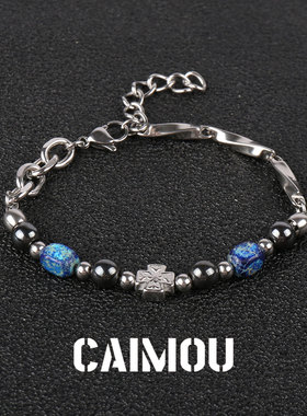 CAIMOU十字架蓝方手链小众首饰男