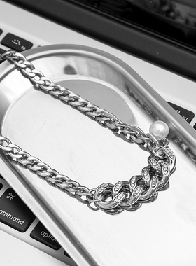 带钻珍珠CAIMOU毛衣链钛钢