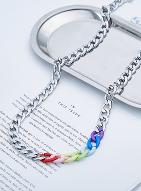 彩色古巴链钛钢项链男潮女嘻哈风