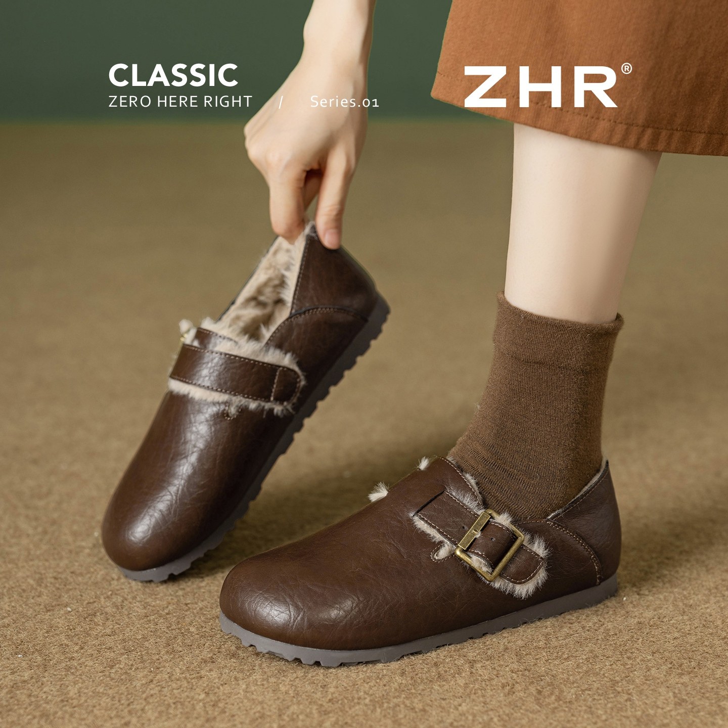 ZHR加绒勃肯鞋女2025冬季新款复古平底保暖毛毛鞋真皮软底一脚蹬,淘宝优惠券,粉丝福利购,淘宝优惠卷