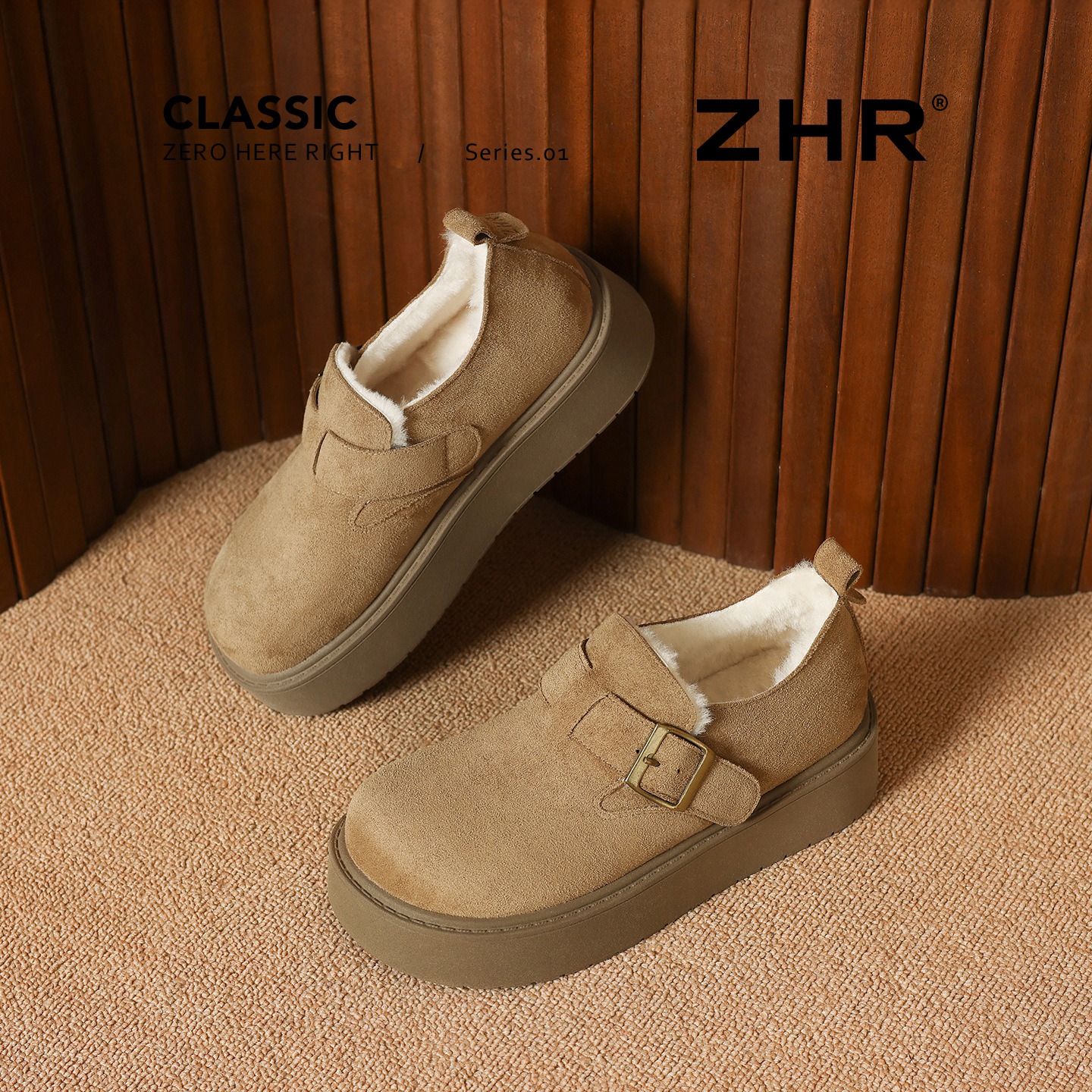 ZHR加绒勃肯鞋女2025冬新款厚底毛毛鞋一脚蹬防水保暖棉鞋雪地靴 - 图2