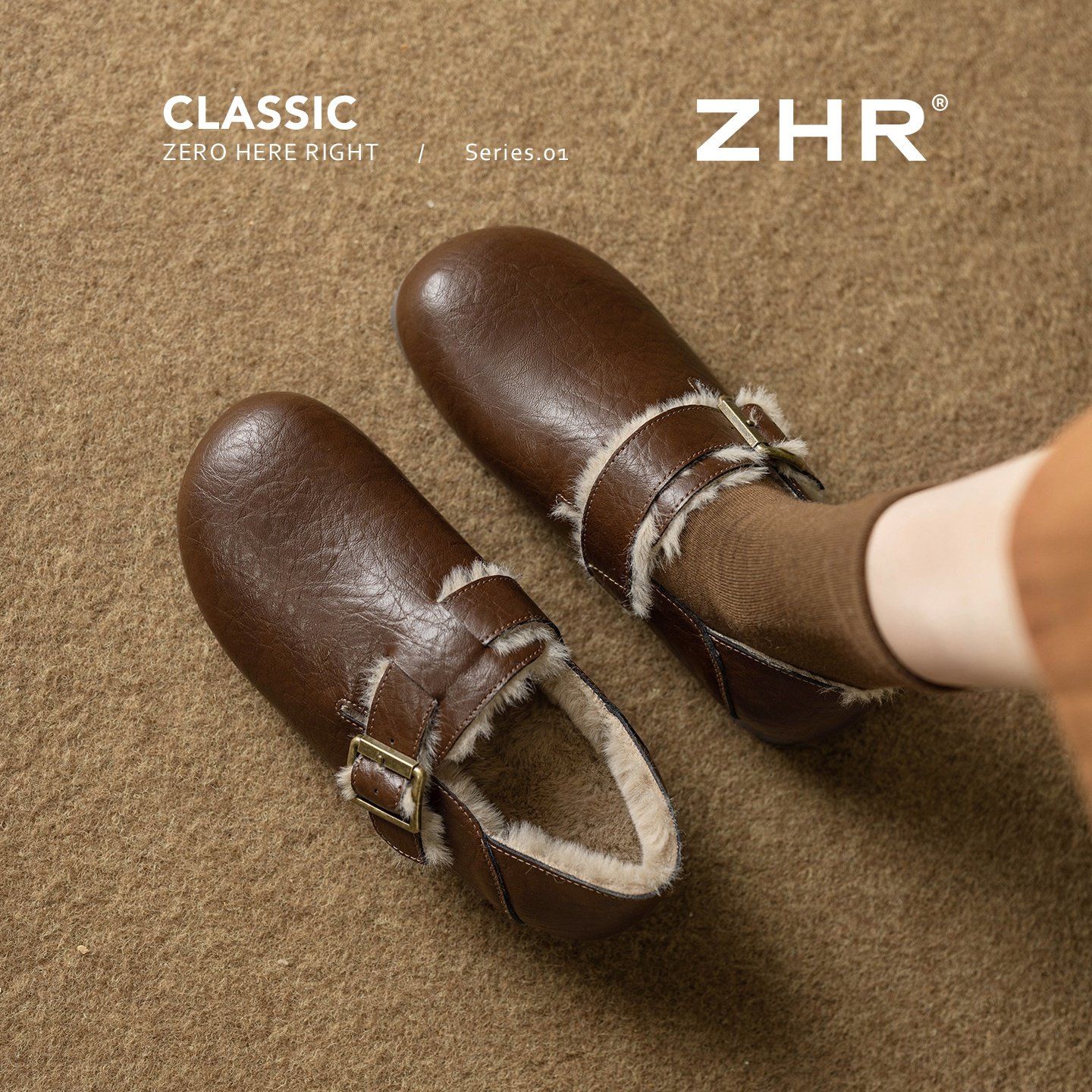 ZHR加绒勃肯鞋女2025冬季新款复古平底保暖毛毛鞋真皮软底一脚蹬,淘宝优惠券,粉丝福利购,淘宝优惠卷