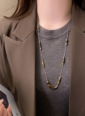 古婷美拉德咖色虎眼石项链高级感