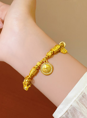 古婷沙金微镶圆牌串珠手链高级感