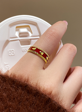 古婷复古红色葫芦开口戒指高级感