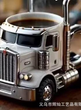 甄选新款欧式手工卡车咖啡杯树脂工艺品桌面汽车摆件高级感小众