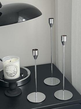 北欧ins风轻奢银色烛台情人节浪漫餐桌烛光晚餐道具西餐烛台摆件