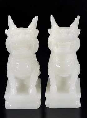天然玉石麒麟摆件一对招财玄关客厅送乔迁子办公室开业贺礼玉麒麟