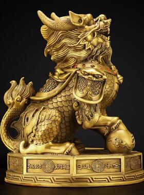 黄铜麒麟一对开过八卦光镇驱找财富家宅邪居玄关客厅店铺开业装饰