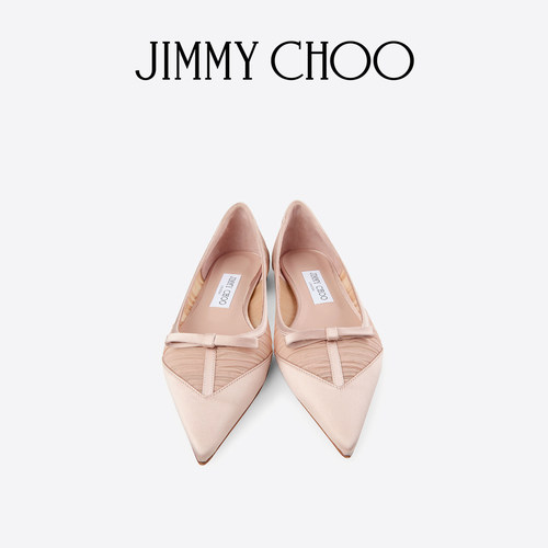 [礼物]JIMMY CHOO/LOVE MESH FLAT 女士缎面薄纱平底鞋 - 图1