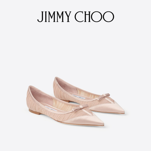 [礼物]JIMMY CHOO/LOVE MESH FLAT 女士缎面薄纱平底鞋 - 图0