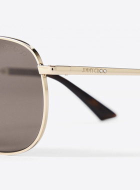 [双11抢先购]JIMMY CHOO/DUNE 女士 淡金色深棕色撞色圆框太阳镜