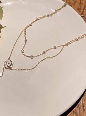 山茶花双层珍珠项链锁骨链女饰